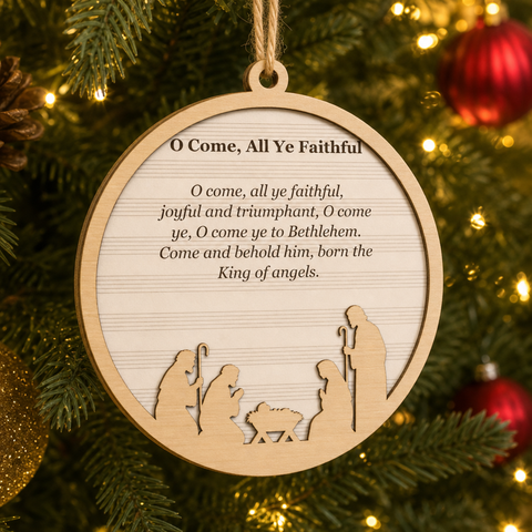 O Come, All Ye Faithful 2-Layer Wooden Ornament - Wooden Christmas Ornament, front view