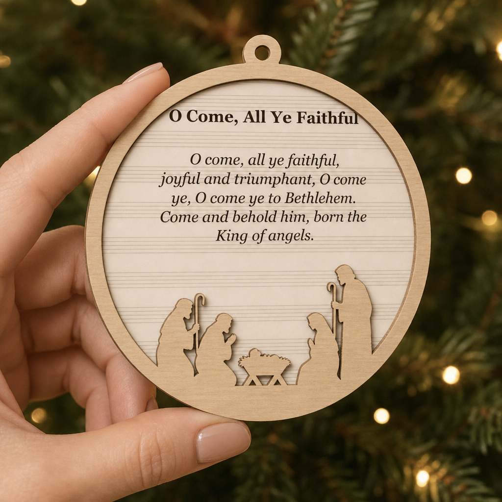 O Come, All Ye Faithful 2-Layer Wooden Ornament - Wooden Christmas Ornament, detail view