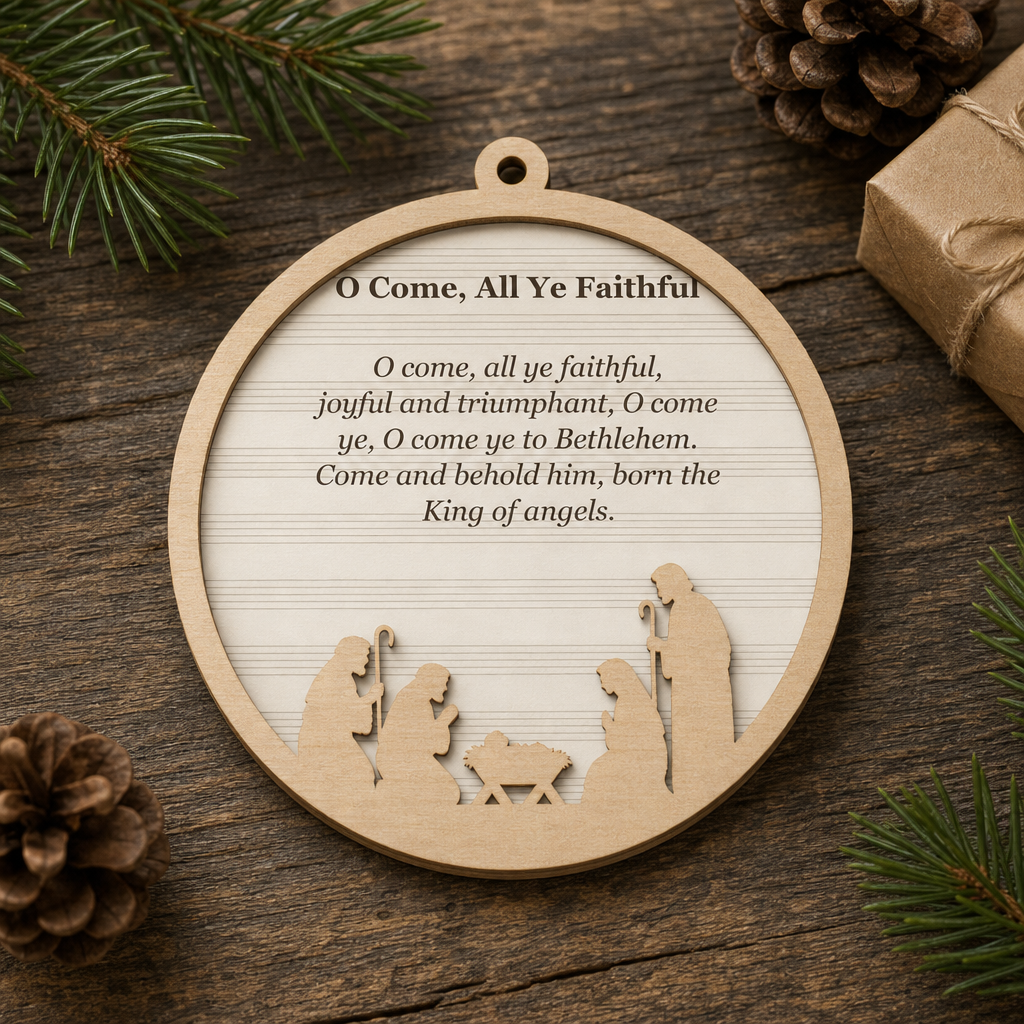 O Come, All Ye Faithful 2-Layer Wooden Ornament - Wooden Christmas Ornament, styled in the home