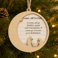 O Come, All Ye Faithful Crescent Moon 2-Layer Wooden Ornament - Wooden Christmas Ornament, front view