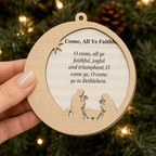 O Come, All Ye Faithful Crescent Moon 2-Layer Wooden Ornament - Wooden Christmas Ornament, detail view