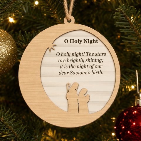 O Holy Night Crescent Moon 2-Layer Wooden Ornament - Wooden Christmas Ornament, front view