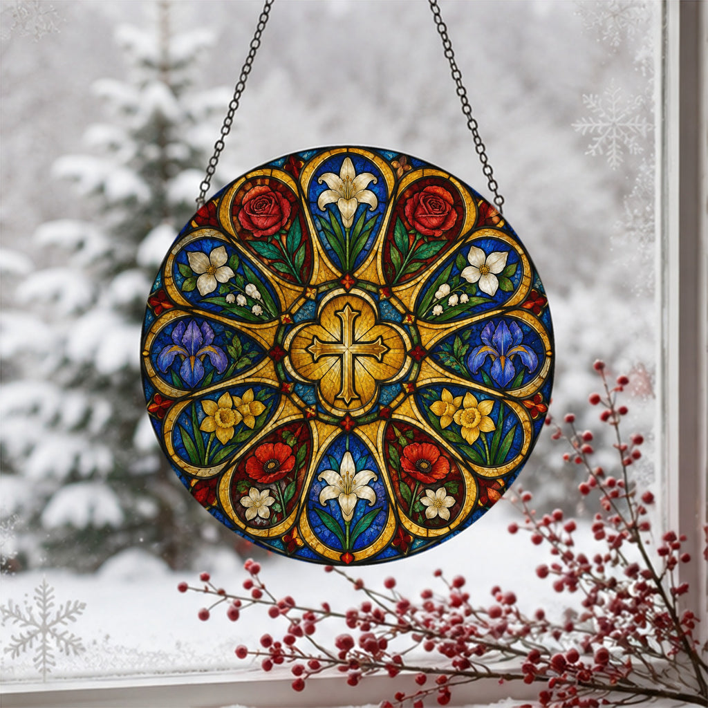 Oculus Vitreus Glass Suncatcher - Catholic Suncatcher, detail view