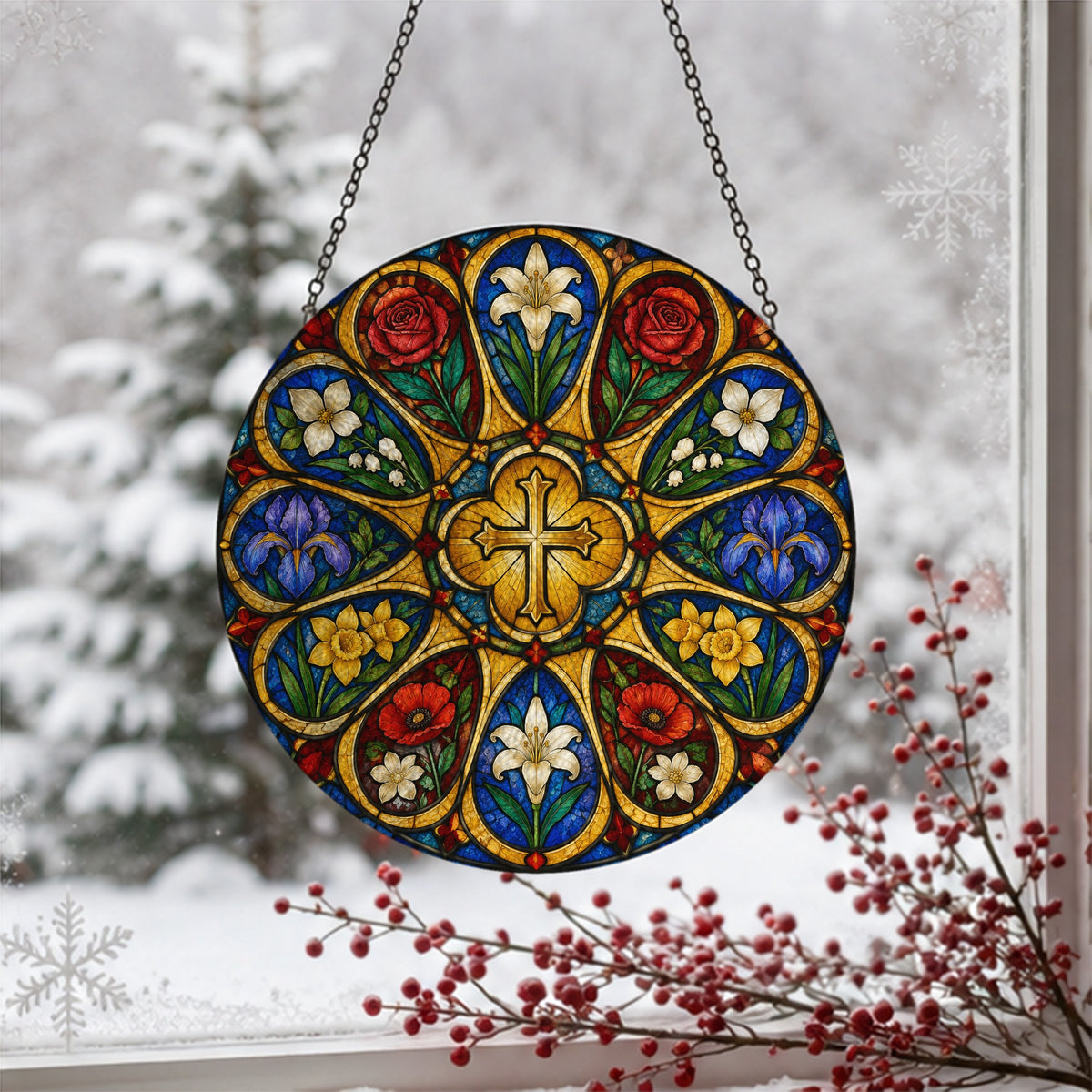 Oculus Vitreus Glass Suncatcher - Catholic Suncatcher, detail view