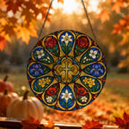 Oculus Vitreus Glass Suncatcher - Catholic Suncatcher, hanging display