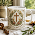 Olive Wreath Of Grace Ceramic Mug - Christian Coffee Mug, front view