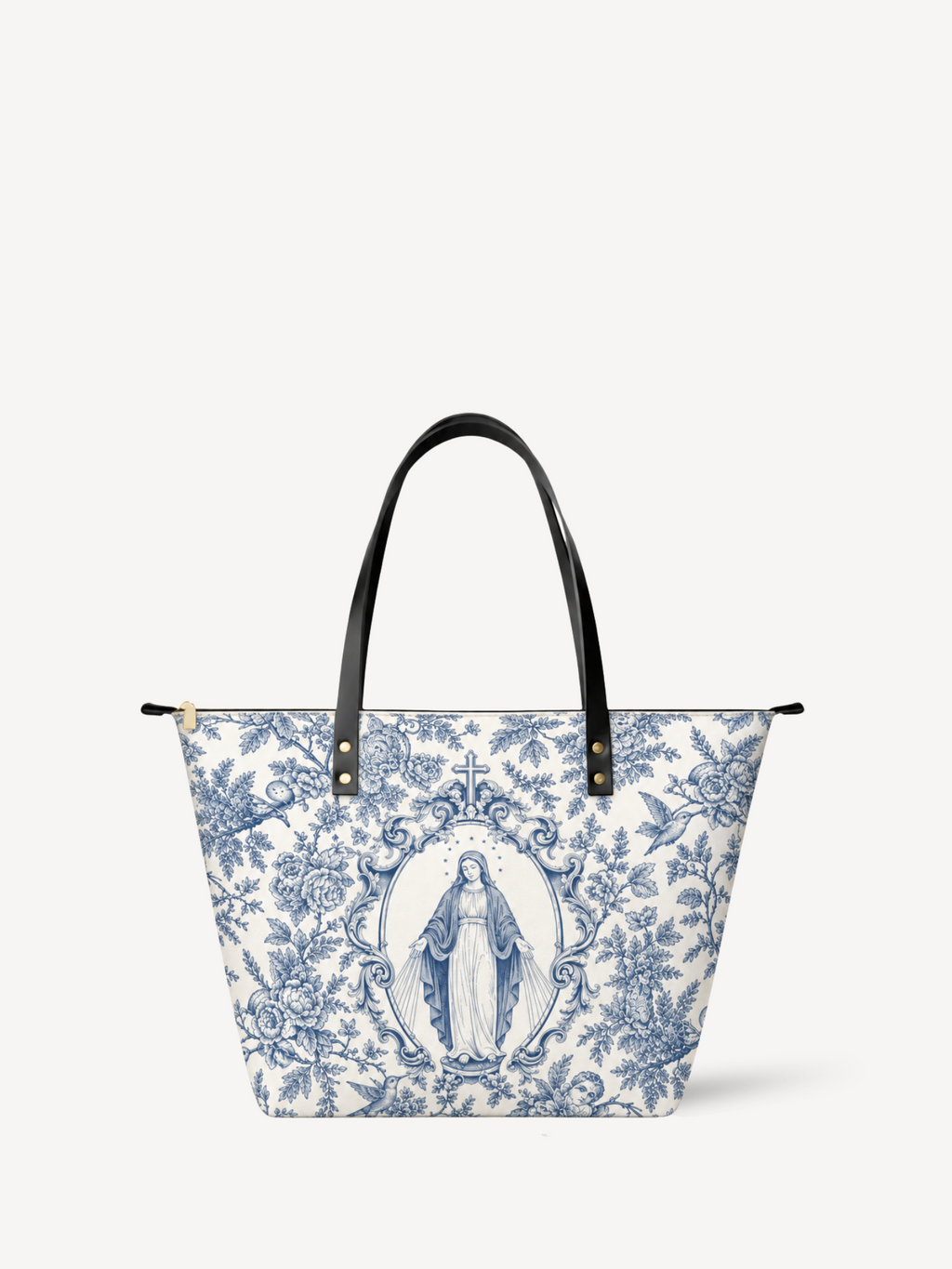 Our Lady of Grace PU Leather Tote Bag - Christian Tote Bag, front view