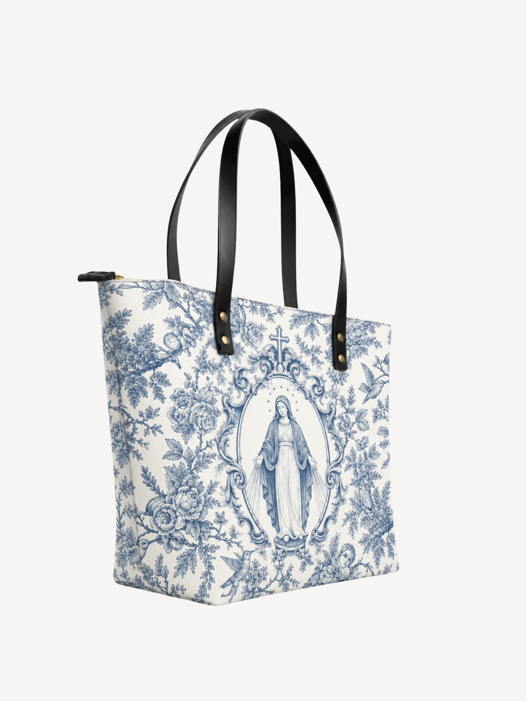 Our Lady of Grace PU Leather Tote Bag - Christian Tote Bag, detail view