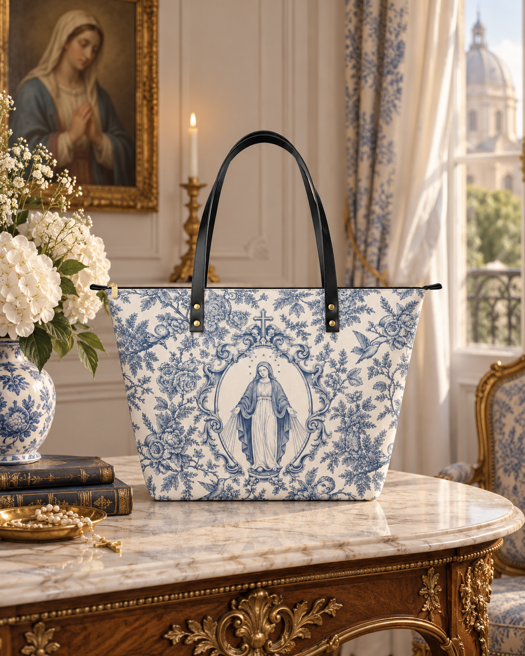Our Lady of Grace PU Leather Tote Bag - Christian Tote Bag, gift presentation