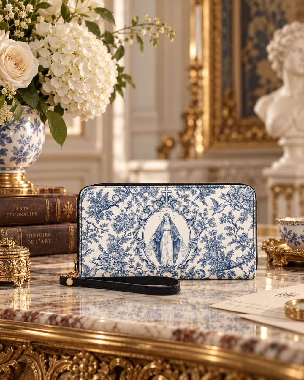 Our Lady of Grace PU Leather Wallet - Christian Wallet, close-up of the print