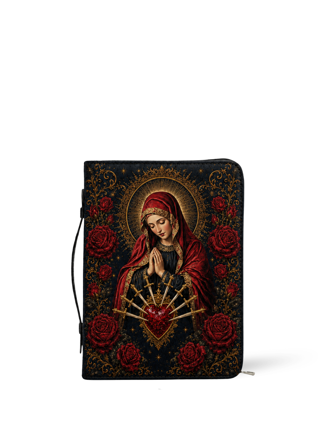 Our Lady of Sorrows Bible Cover - Leather Bible Cover, front view