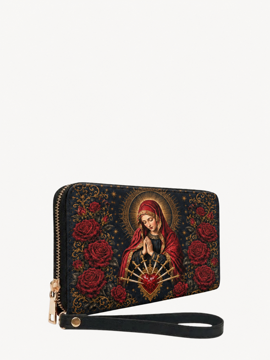 Our Lady of Sorrows PU Leather Wallet - Christian Wallet, close-up of the print