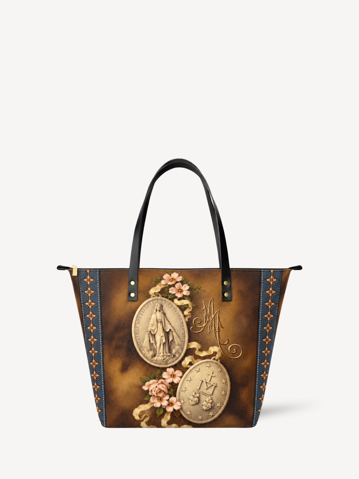 Our Lady of the Miraculous Medal PU Leather Tote Bag - Christian Tote Bag, front view
