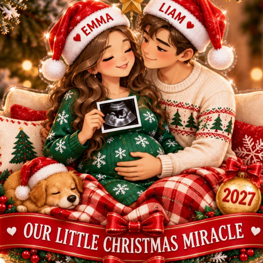Our Little Christmas Miracle Pregnancy Acrylic Ornament - Acrylic Christmas Ornament, styled in the home