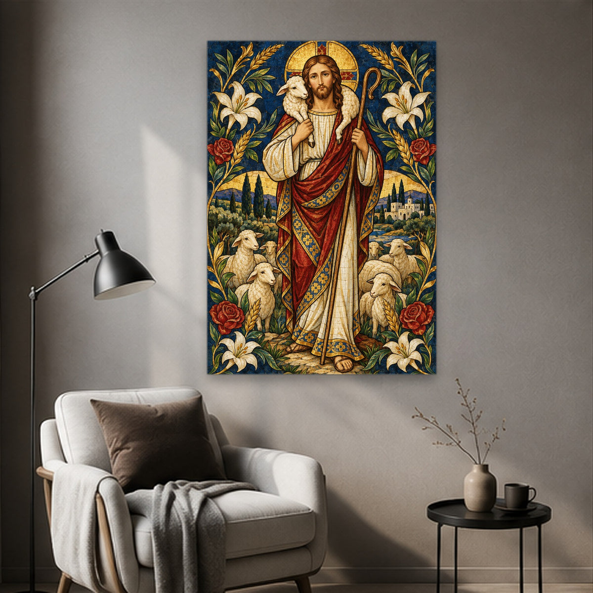 Ovis Una II Canvas Wall Art - Catholic Wall Art, styled in the home
