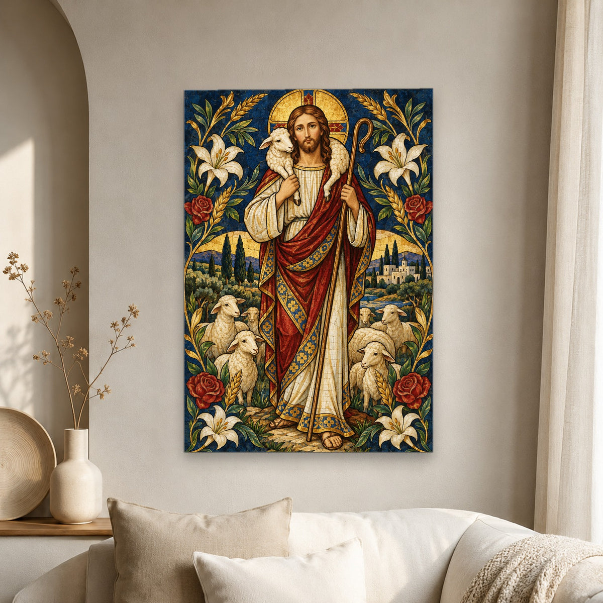 Ovis Una II Canvas Wall Art - Catholic Wall Art, scale reference