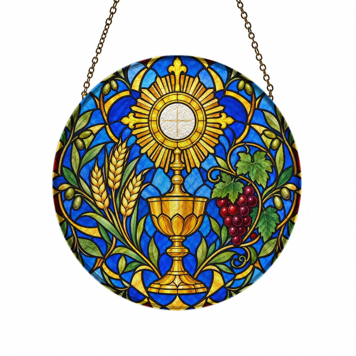 Panis Angelicus Glass Suncatcher - Catholic Suncatcher, front view