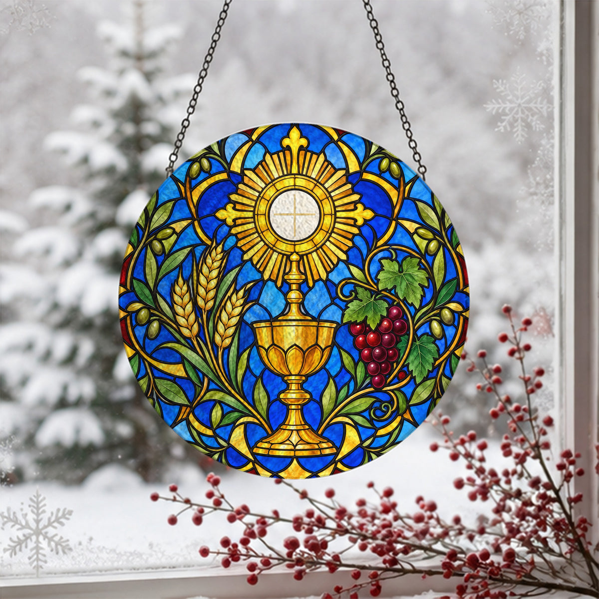 Panis Angelicus Glass Suncatcher - Catholic Suncatcher, detail view
