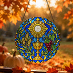 Panis Angelicus Glass Suncatcher - Catholic Suncatcher, hanging display