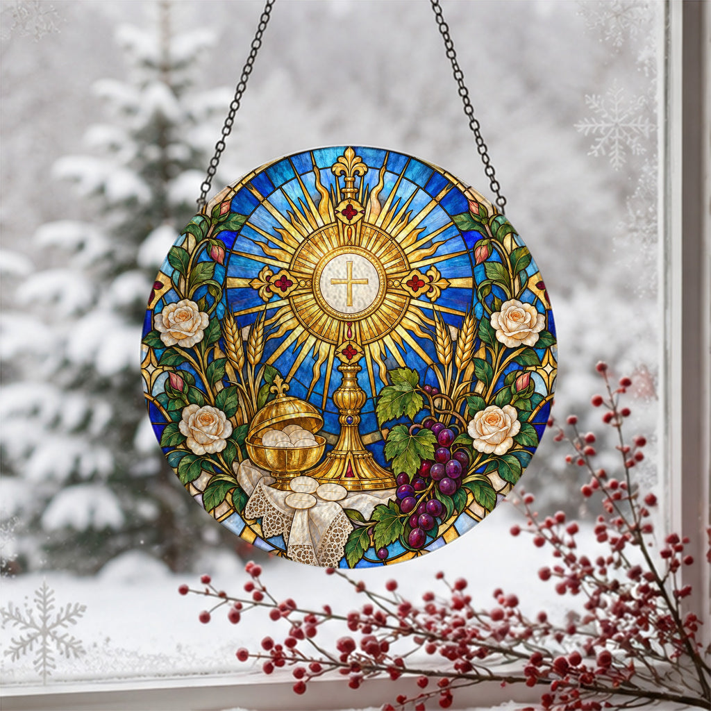 Panis Angelicus III Glass Suncatcher - Catholic Suncatcher, detail view
