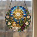 Panis Angelicus III Glass Suncatcher - Catholic Suncatcher, styled in the home