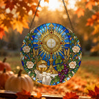 Panis Angelicus III Glass Suncatcher - Catholic Suncatcher, hanging display