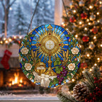 Panis Angelicus III Glass Suncatcher - Catholic Suncatcher, close-up of the print