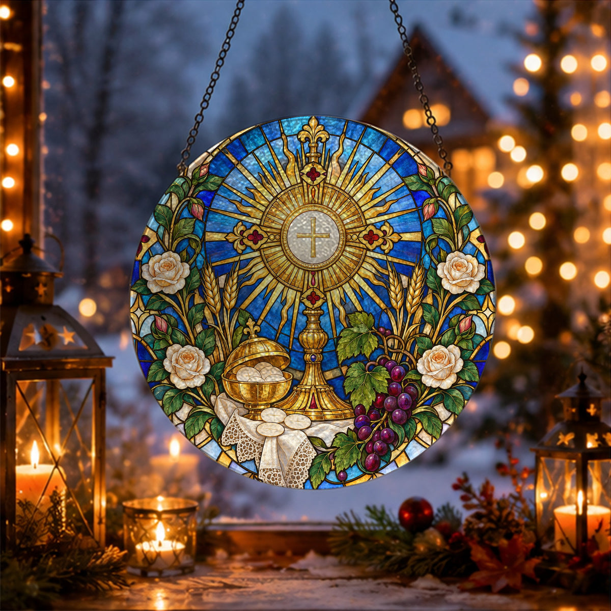 Panis Angelicus III Glass Suncatcher - Catholic Suncatcher, gift presentation