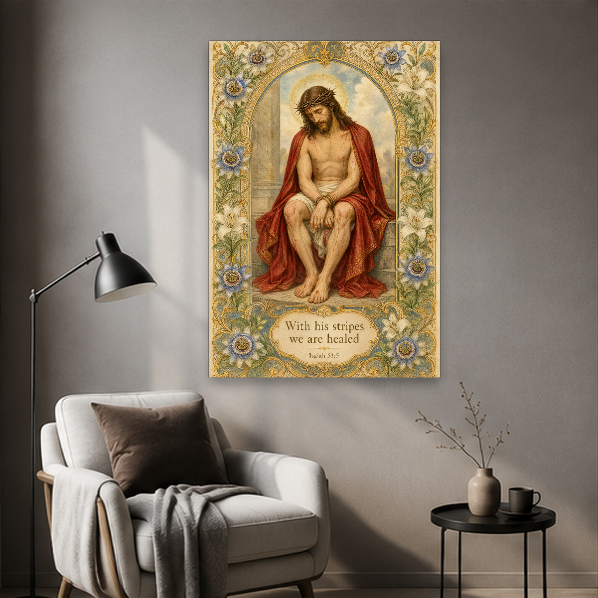 Passion Flower Ecce Homo Canvas Wall Art - Christian Wall Art, detail view
