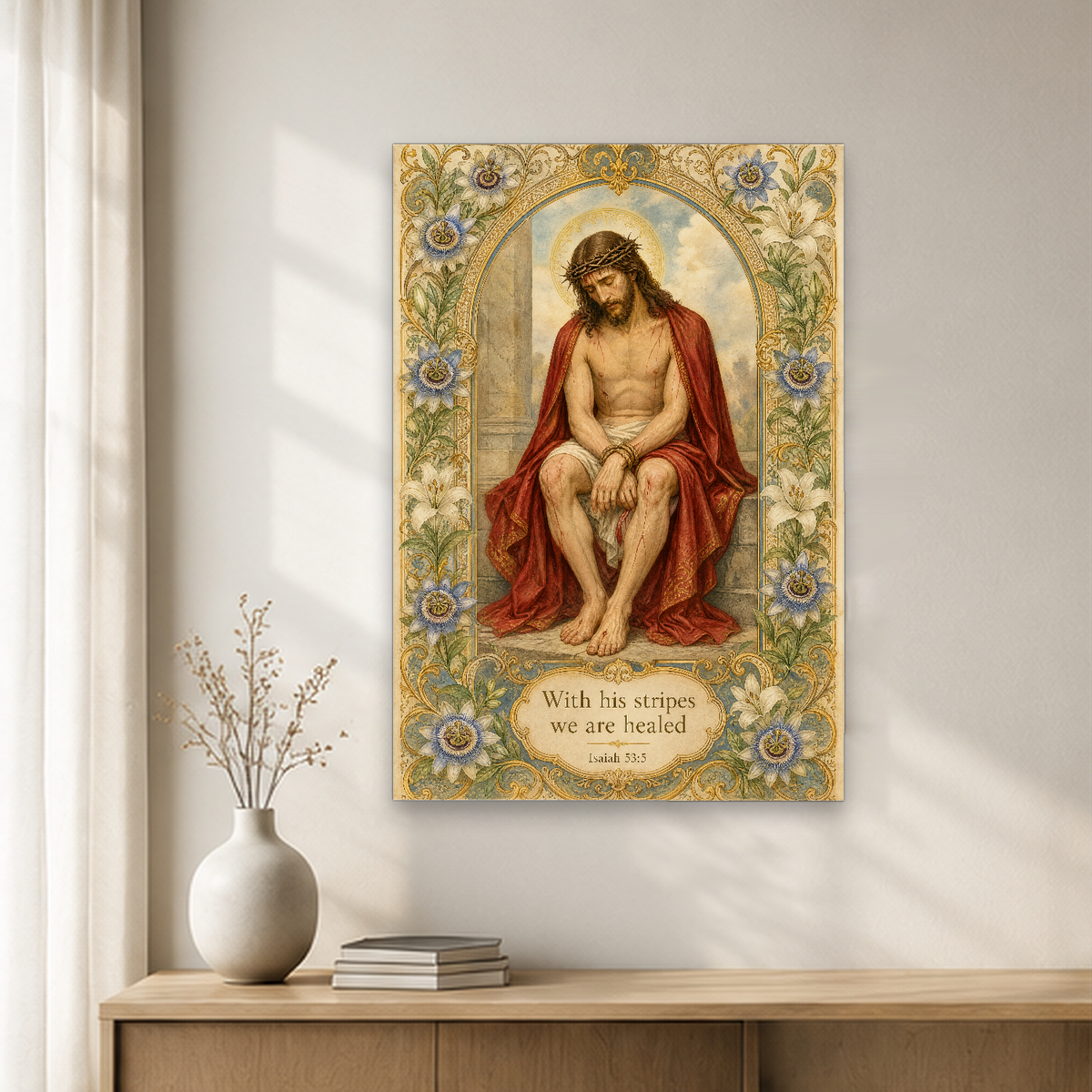 Passion Flower Ecce Homo Canvas Wall Art - Christian Wall Art, close-up of the print