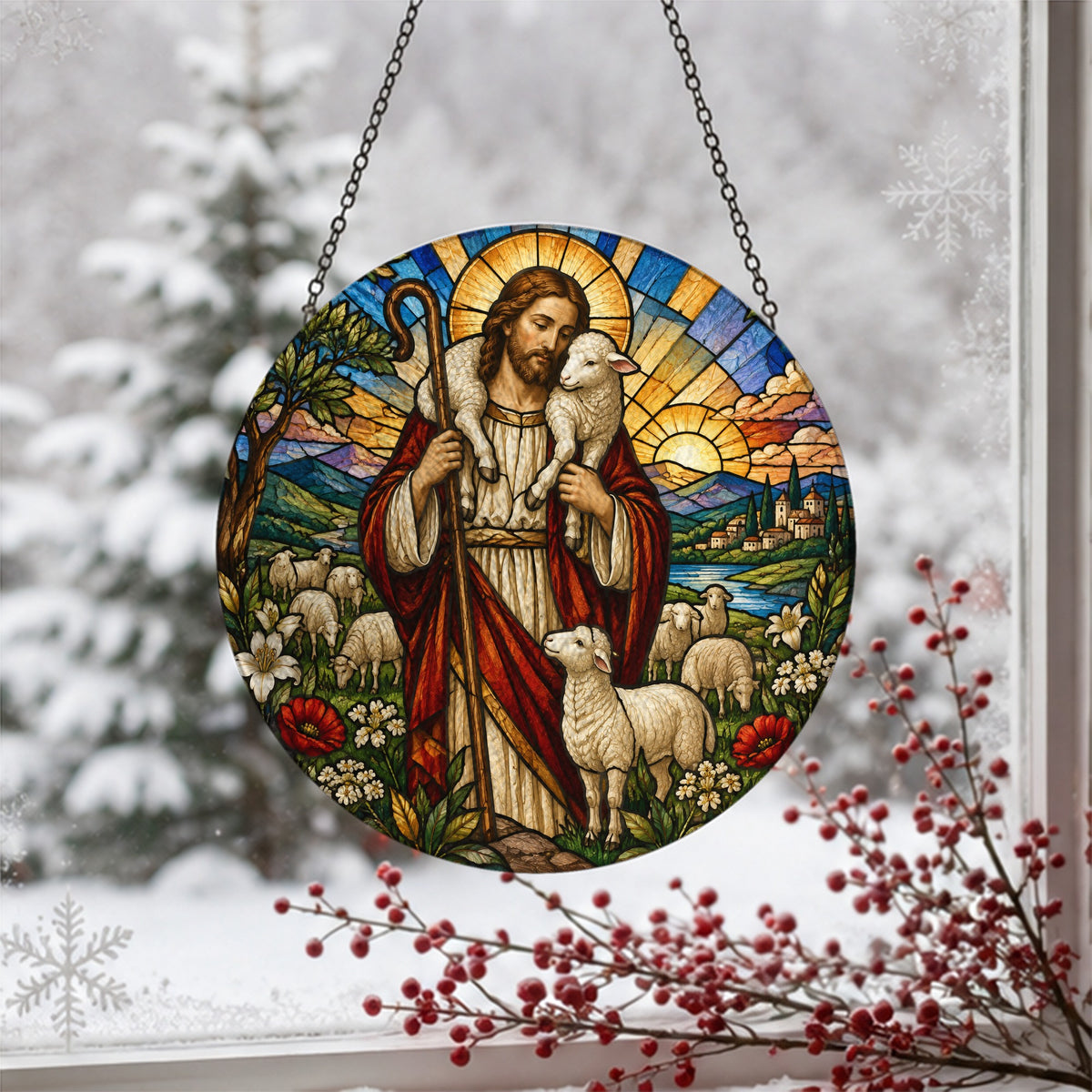 Pastor Bonus V Glass Suncatcher - Catholic Suncatcher, detail view