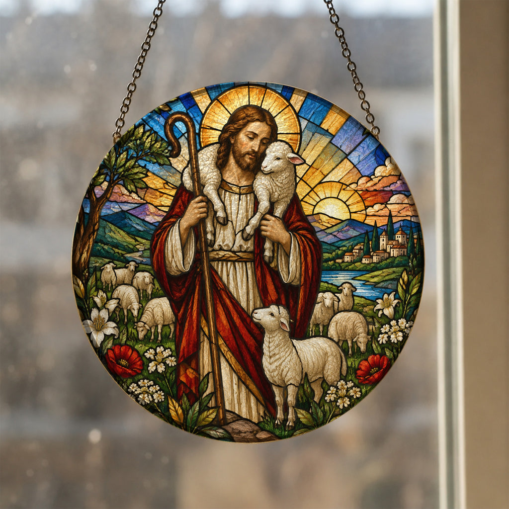 Pastor Bonus V Glass Suncatcher - Catholic Suncatcher, styled in the home