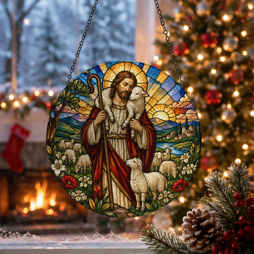 Pastor Bonus V Glass Suncatcher - Catholic Suncatcher, close-up of the print