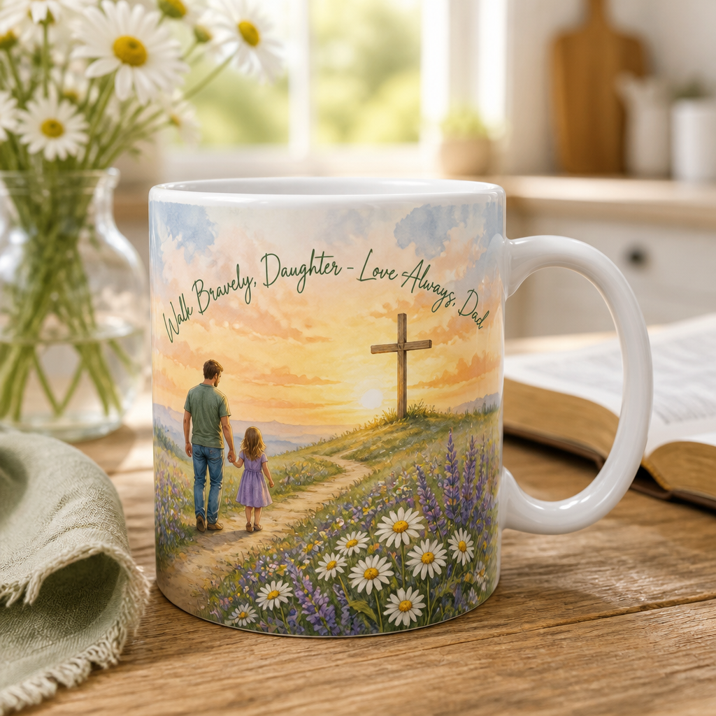 Path To The Hilltop Cross Ceramic Mug - Christian Coffee Mug, front view