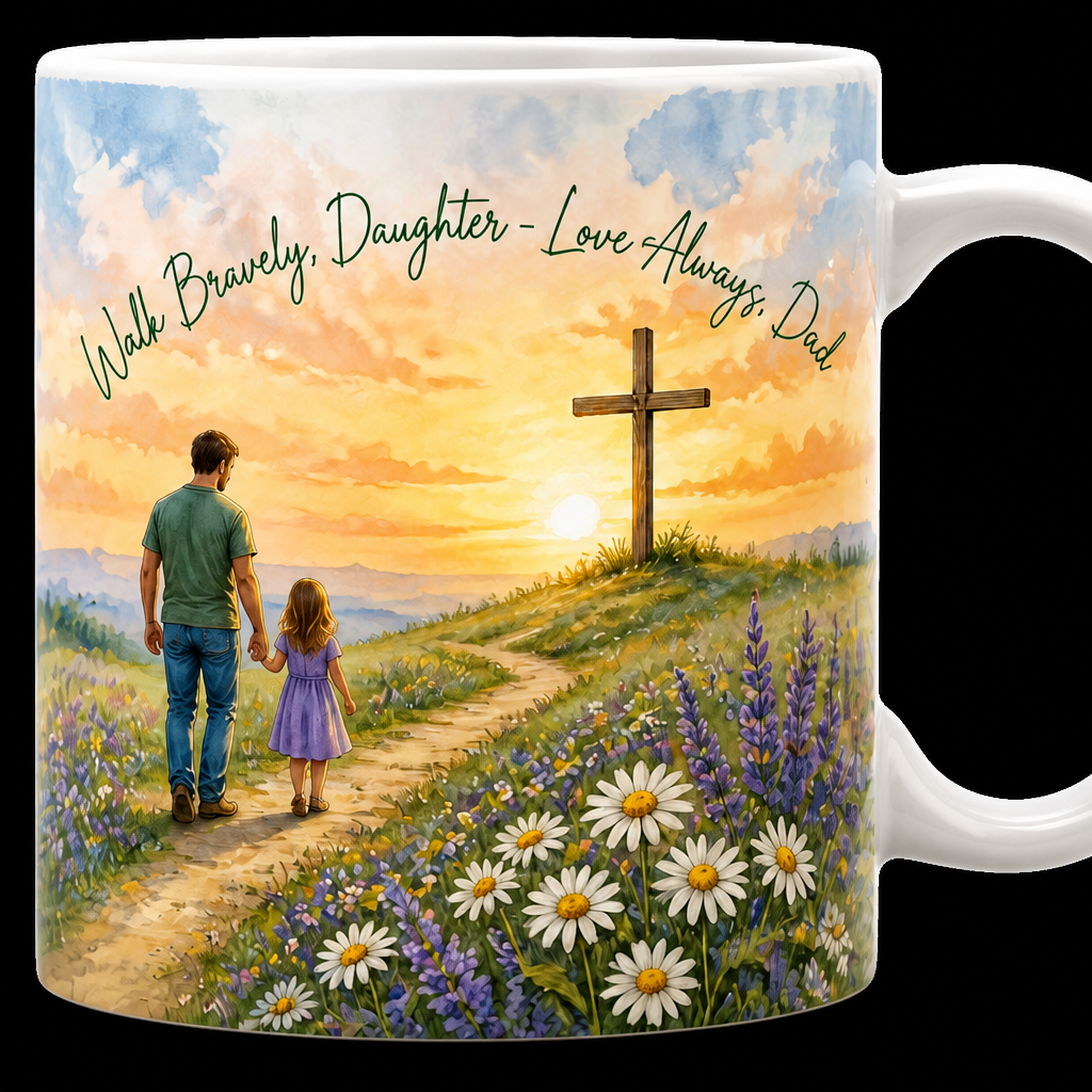 Path To The Hilltop Cross Ceramic Mug - Christian Coffee Mug, detail view