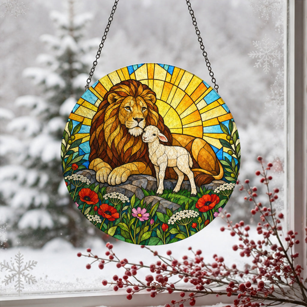Pax Fortis II Glass Suncatcher - Catholic Suncatcher, detail view
