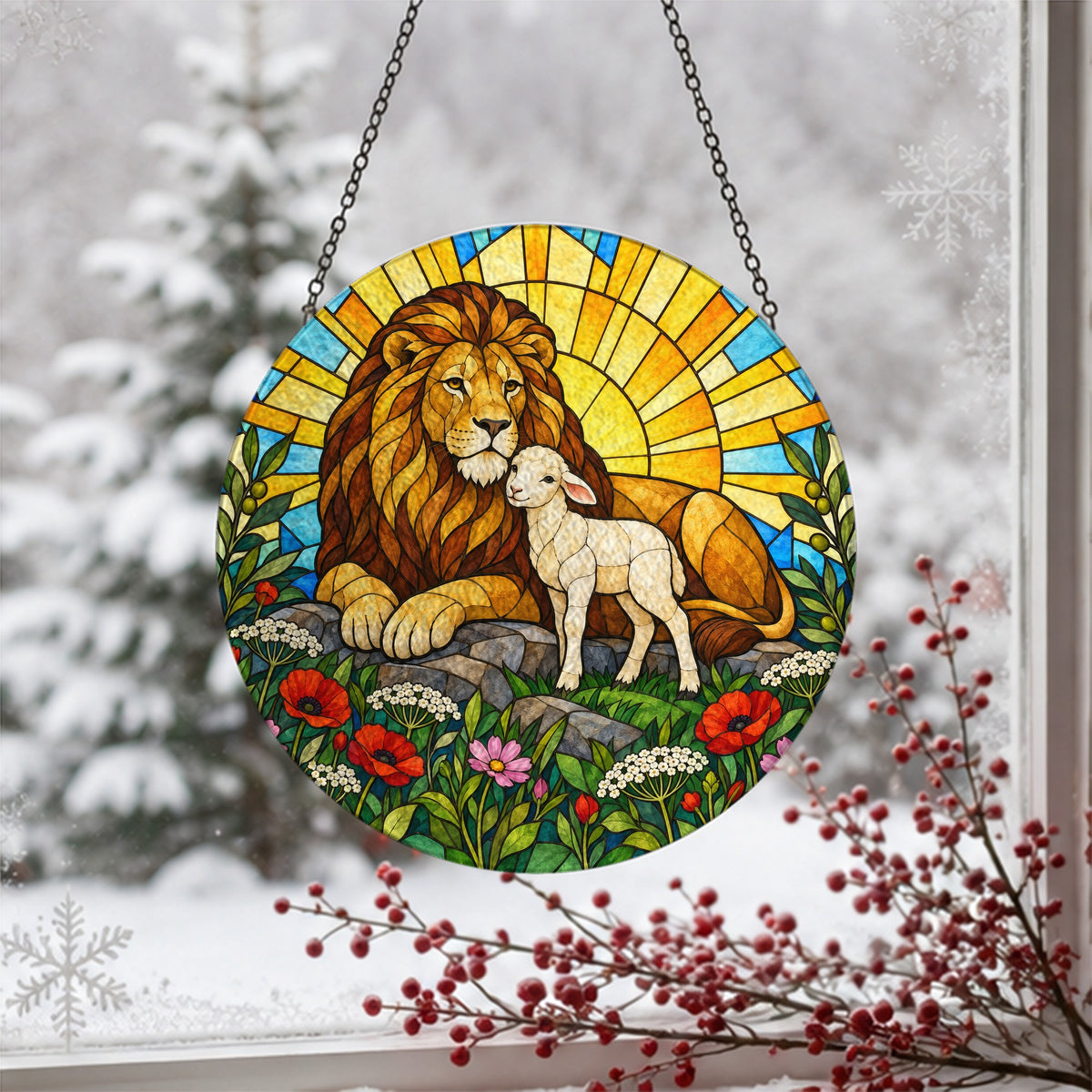 Pax Fortis II Glass Suncatcher - Catholic Suncatcher, detail view
