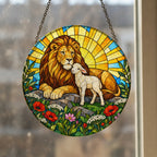 Pax Fortis II Glass Suncatcher - Catholic Suncatcher, styled in the home