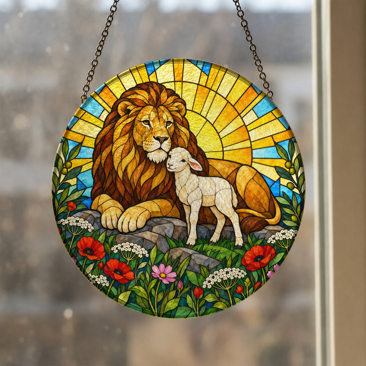 Pax Fortis II Glass Suncatcher - Catholic Suncatcher, styled in the home