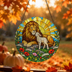 Pax Fortis II Glass Suncatcher - Catholic Suncatcher, hanging display