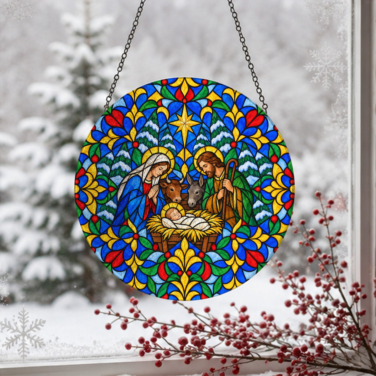 Praesepe III Glass Suncatcher - Catholic Suncatcher, detail view