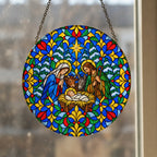 Praesepe III Glass Suncatcher - Catholic Suncatcher, styled in the home