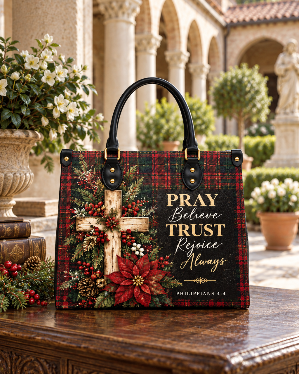 PRAY PU Leather Handbag - Christian Handbag, hanging display