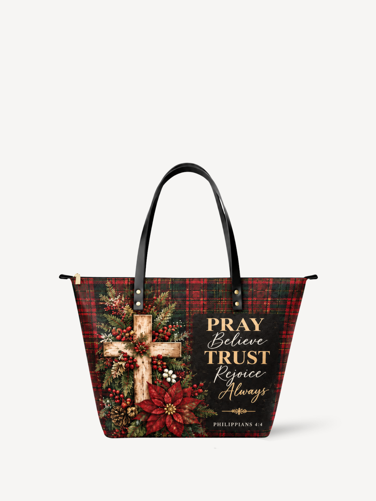 PRAY PU Leather Tote Bag - Christian Tote Bag, front view
