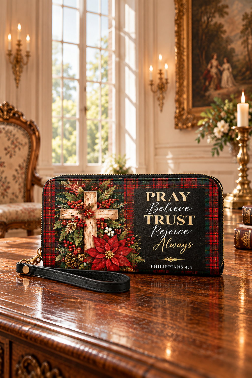 PRAY PU Leather Wallet - Christian Wallet, close-up of the print