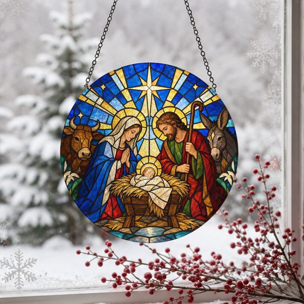 Puer Natus Glass Suncatcher - Catholic Suncatcher, detail view