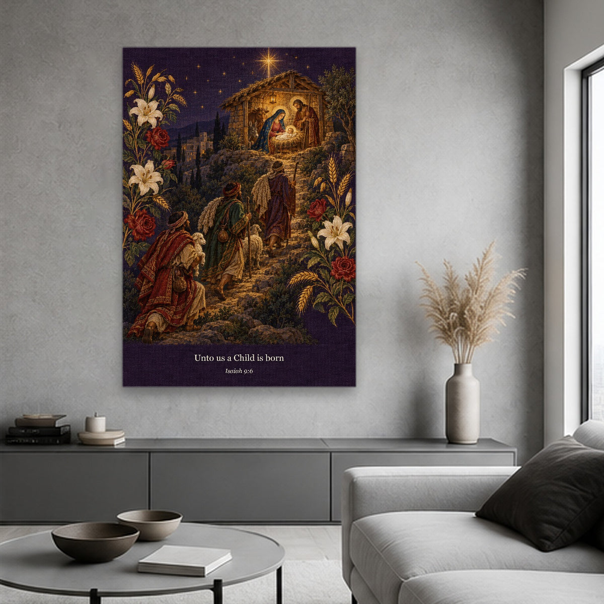 Puer Natus II Canvas Wall Art - Catholic Wall Art, hanging display