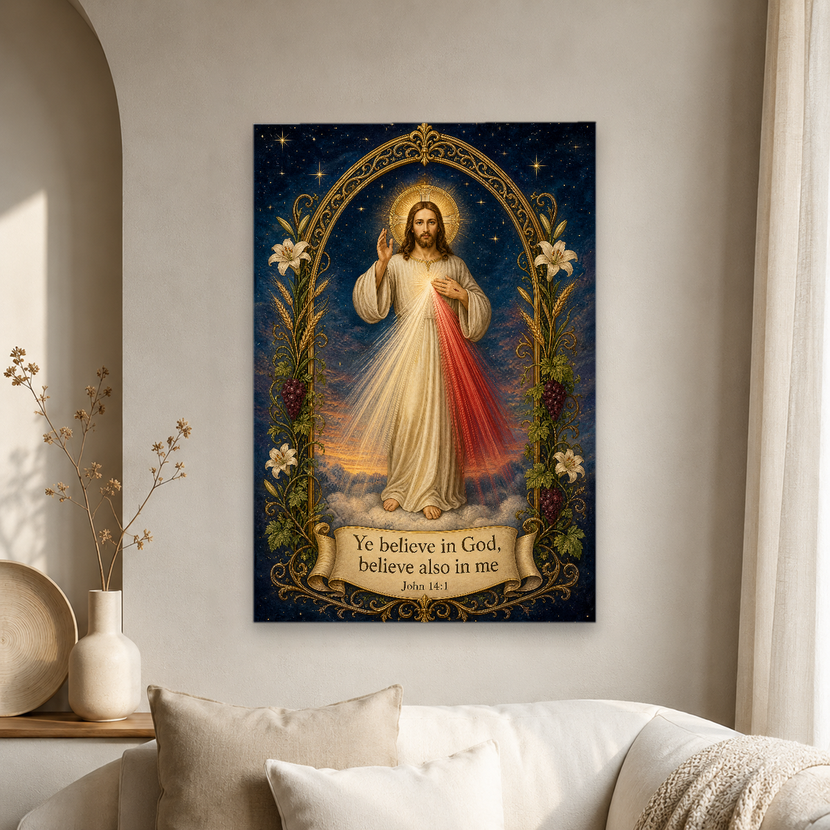 Rays Of Twilight Mercy Canvas Wall Art - Christian Wall Art, scale reference