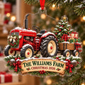 Red Tractor Farm Christmas Holiday Acrylic Ornament - Acrylic Christmas Ornament, front view