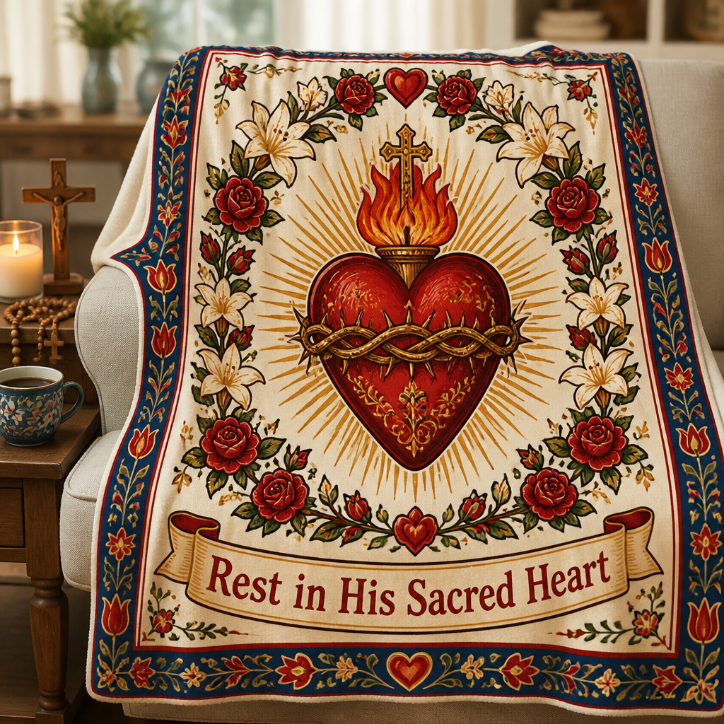 Rest In His Heart Fleece Blanket - Christian Blanket, front view